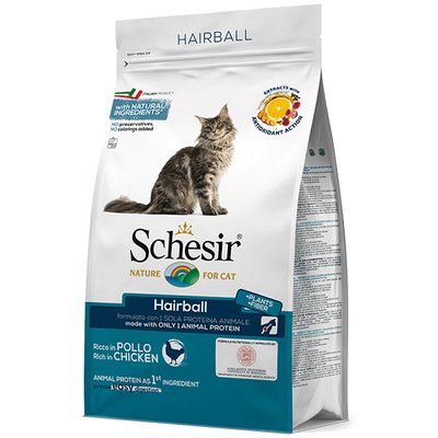 Schesir Cat Hairball сухий монопротеїновий корм для котів, полегшення виведення шерсті ШКВВШ1.5 фото